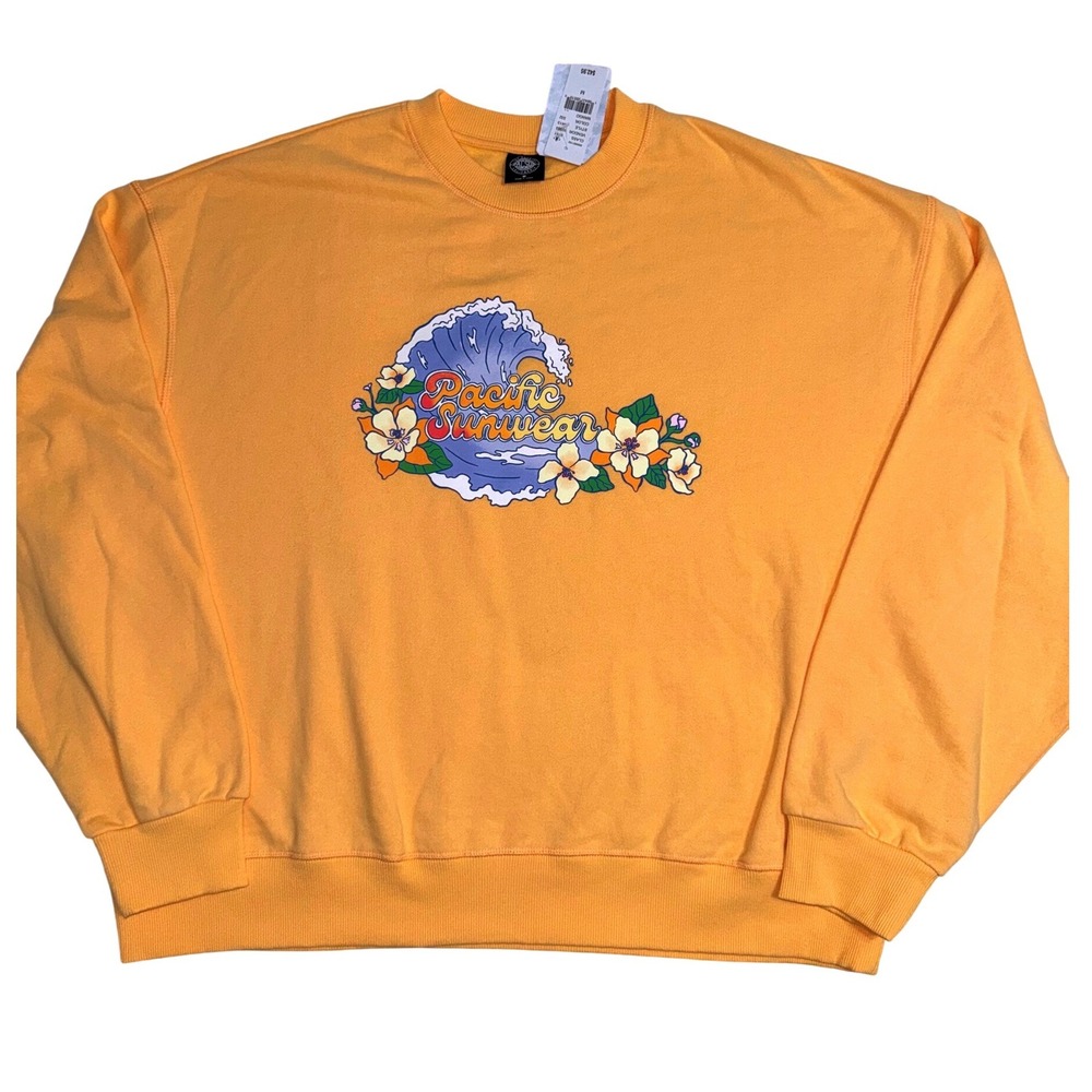 PacSun Mango Orange Graphic Wave Floral Sweatshirt Medium NEW